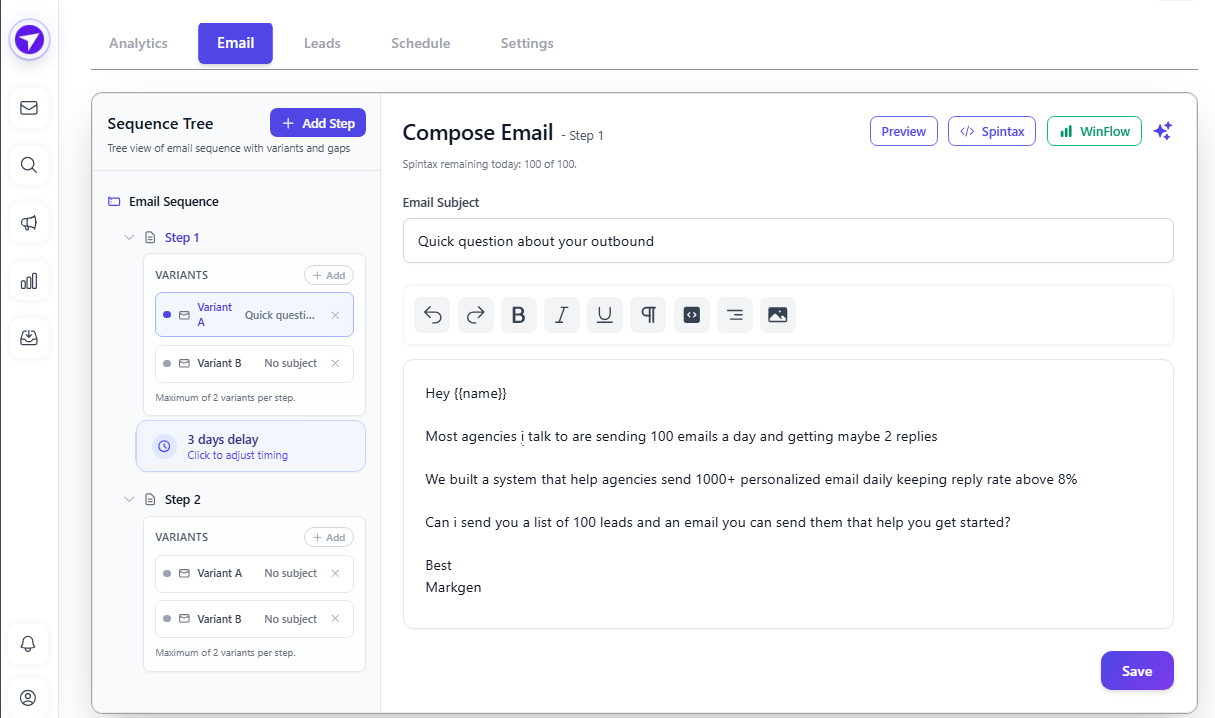 OutboundForge dashboard showing AI personalization in action — best affordable cold email software with AI personalization